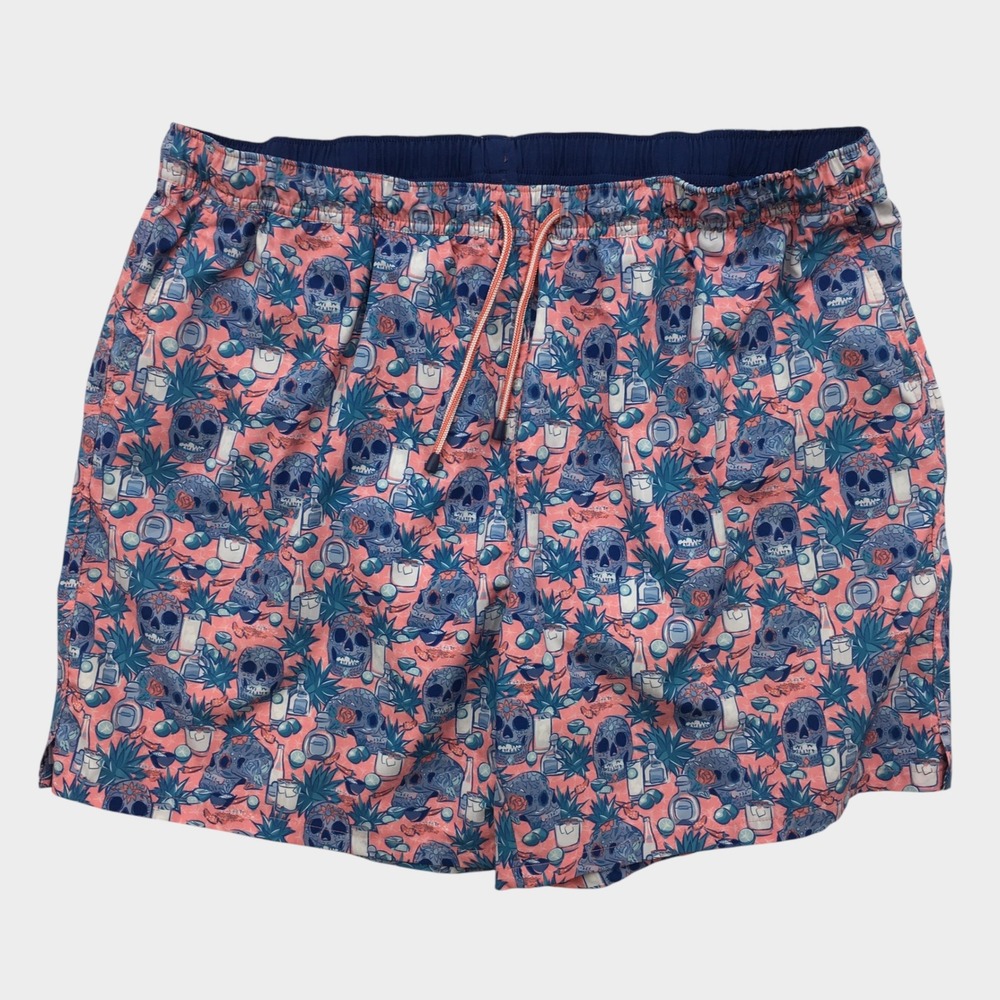 Peter Millar Mens XXL‎ Pink Blue Sugar Skull Tequila Swim Trunks Board Shorts